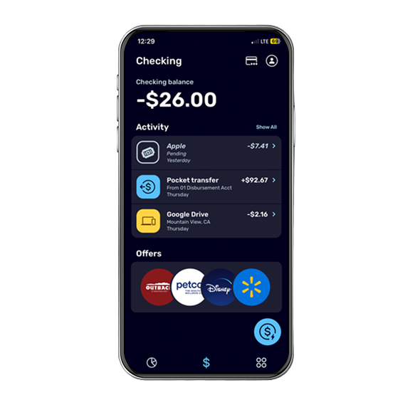 a mockup screen of the checking account page of the original design of OnePay